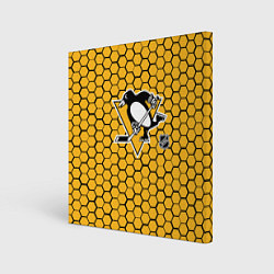 Холст квадратный Питтсбург Пингвинз - желтые соты, цвет: 3D-принт
