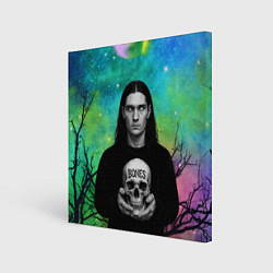 Холст квадратный Bones без зрачков держит череп в руках, цвет: 3D-принт