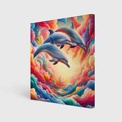 Холст квадратный Три небесных дельфина - нейроарт фантазия, цвет: 3D-принт