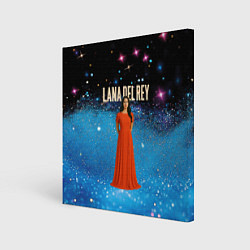 Холст квадратный Lana Del Rey в оранжевом длинном платье, цвет: 3D-принт