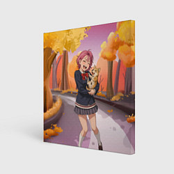 Холст квадратный Сиратори Айра Дандадан с щенком, цвет: 3D-принт