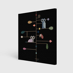 Холст квадратный Falling leaves sitting owls, цвет: 3D-принт