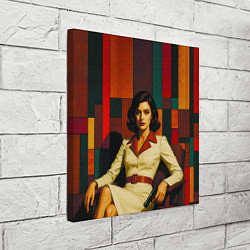 Холст квадратный Девушка с пистолетом в кресле ретро поп-арт 1970-е, цвет: 3D-принт — фото 2