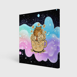 Холст квадратный Менеджер капибара в кружке в стикерах, цвет: 3D-принт