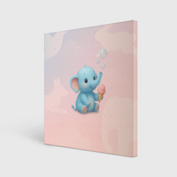 Холст квадратный Маленький слоненок с мороженым пускает пузыри, цвет: 3D-принт