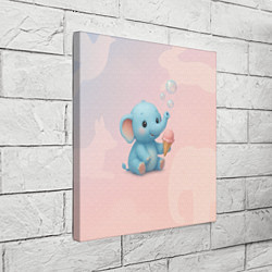 Холст квадратный Маленький слоненок с мороженым пускает пузыри, цвет: 3D-принт — фото 2