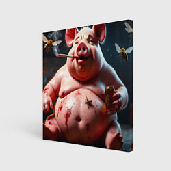 Холст квадратный Свинья отдыхает, цвет: 3D-принт