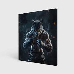 Холст квадратный Волк боец в перчатках, цвет: 3D-принт