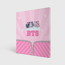 Холст квадратный BTS розовый фон с застежкой, цвет: 3D-принт
