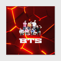 Холст квадратный BTS красные плиты с неоновым свечением, цвет: 3D-принт — фото 2