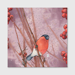 Холст квадратный Акварельный снегирь в рябине, цвет: 3D-принт — фото 2