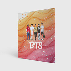 Холст квадратный BTS желто-розовый блестящий фон, цвет: 3D-принт