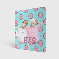 Холст квадратный BTS на фоне пончиков, цвет: 3D-принт