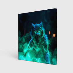 Холст квадратный Волк с зелеными глазами, цвет: 3D-принт