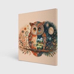 Холст квадратный Сова разделенная на день и ночь абстракция, цвет: 3D-принт