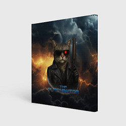Холст квадратный The purrminator кот терминатор, цвет: 3D-принт