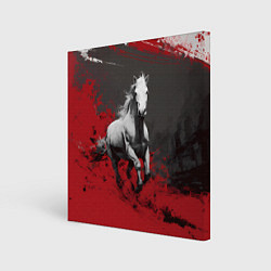 Холст квадратный Белая лошадь - красный фон, цвет: 3D-принт
