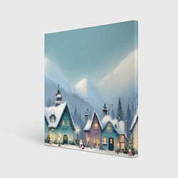 Холст квадратный Новогодние дома, цвет: 3D-принт
