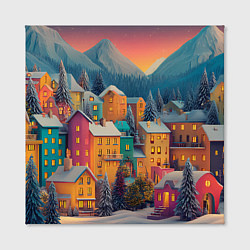 Холст квадратный Новогодний город в горах, цвет: 3D-принт — фото 2