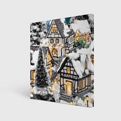 Холст квадратный Объемные новогодние дома, цвет: 3D-принт