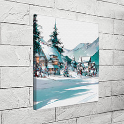 Холст квадратный Дома и елки - Новый год, цвет: 3D-принт — фото 2