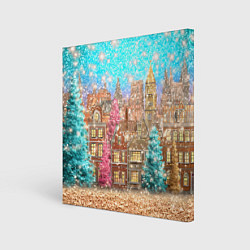 Холст квадратный Новогодний город в блестках, цвет: 3D-принт