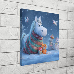 Холст квадратный Новогодняя лошадь с подарками, цвет: 3D-принт — фото 2