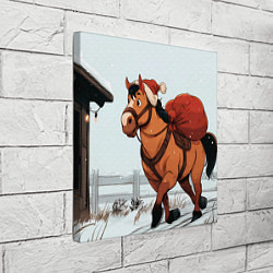 Холст квадратный Лошадка везет новогодние подарки, цвет: 3D-принт — фото 2