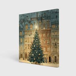 Холст квадратный Новогодний старый город, цвет: 3D-принт