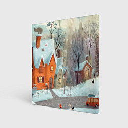 Холст квадратный Милый новогодний дворик, цвет: 3D-принт