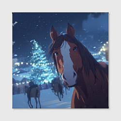 Холст квадратный Лошадь на фоне новогодней елки, цвет: 3D-принт — фото 2