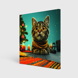 Холст квадратный Котик под елкой, цвет: 3D-принт