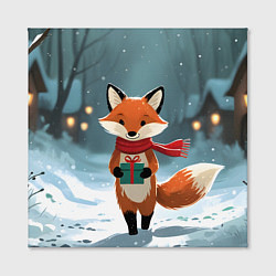 Холст квадратный Лисичка с подарком зимой, цвет: 3D-принт — фото 2