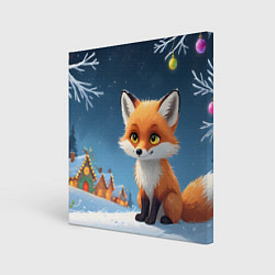 Холст квадратный Лисичка новогодней ночью, цвет: 3D-принт