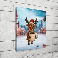 Холст квадратный Уставший новогодний олень с кофе, цвет: 3D-принт — фото 2