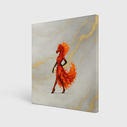 Холст квадратный Красная огненная лошадка походка по подиуму, цвет: 3D-принт