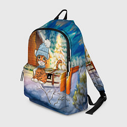 Рюкзак Тигренок на фоне зимнего дома, цвет: 3D-принт