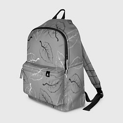 Рюкзак Узор из черных и белых листьев на сером фоне, цвет: 3D-принт