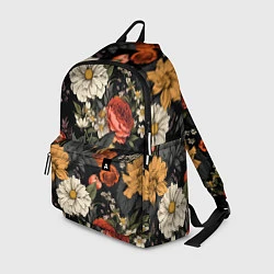 Рюкзак Цветочный паттерн на черном, цвет: 3D-принт