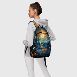 Рюкзак Олень в ночном лесу фолк-арт, цвет: 3D-принт — фото 2