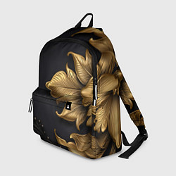 Рюкзак Золотые объемные листья на черном фоне, цвет: 3D-принт
