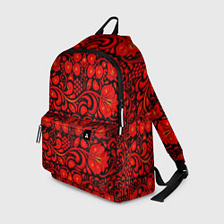 Рюкзак Хохломская роспись красные цветы и ягоды на чёрном, цвет: 3D-принт