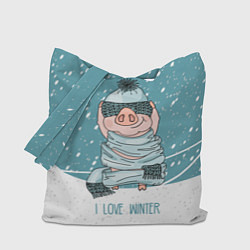 Сумка-шопер Pig: I love winter, цвет: 3D-принт