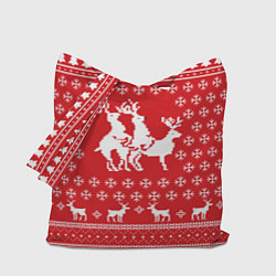 Сумка-шопер Свитер с оленями красный, цвет: 3D-принт