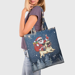 Сумка-шопер Санта едет на мопсе, цвет: 3D-принт — фото 2