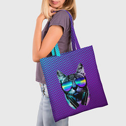 Сумка-шопер Кот очки наушники модный, цвет: 3D-принт — фото 2