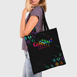 Сумка-шопер GENSHIN IMPACT NEON LOGO RAINBOW STYLE, ЭМБЛЕМЫ, цвет: 3D-принт — фото 2