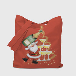 Сумка-шопер Дед Мороз и шампанское, цвет: 3D-принт