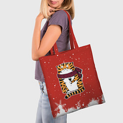 Сумка-шопер Грустный тигр с бокалом вина, цвет: 3D-принт — фото 2