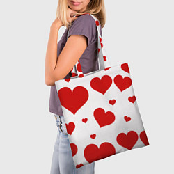 Сумка-шопер Красные сердечки Heart, цвет: 3D-принт — фото 2